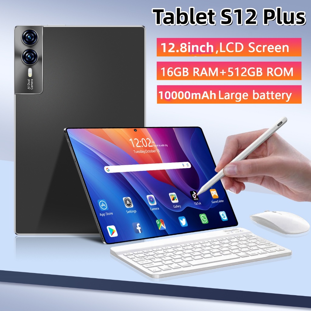 【Teclado, mouse e fone de ouvido gratuitos】Tablet Galaxy S12 12 GB + 512 GB 10000 mAh 12,8 polegadas Dual SIM 5Gwifi
