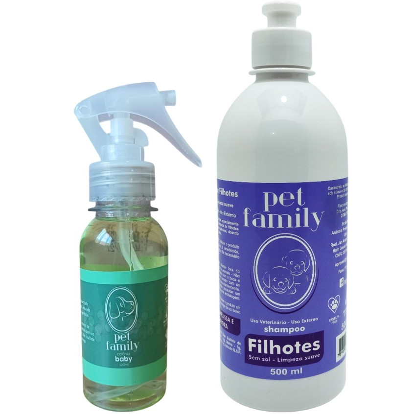 Kit Pet Shampoo Filhotes 500ml + Colônia Baby Pet Family