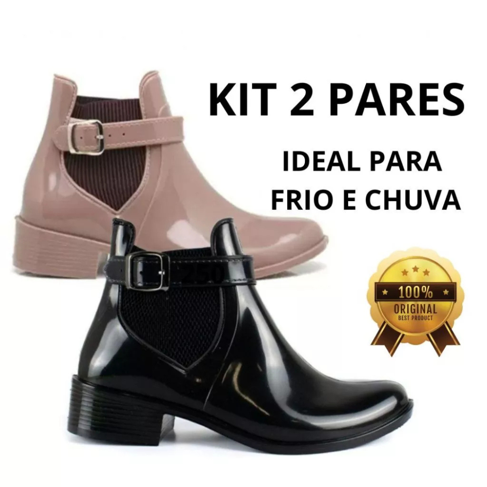 Kit 2 Pares Bota Galocha Feminina Com Fivela Injetada Em Pvc Barato Com Palmilha