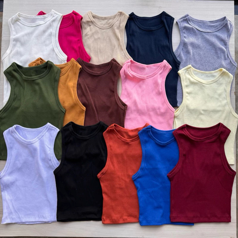 Kit 2 Camisetas Cropped Regata Basica feminino Canelado Blusinha Básica Cropped para academia Regata Ribana Opção de cor