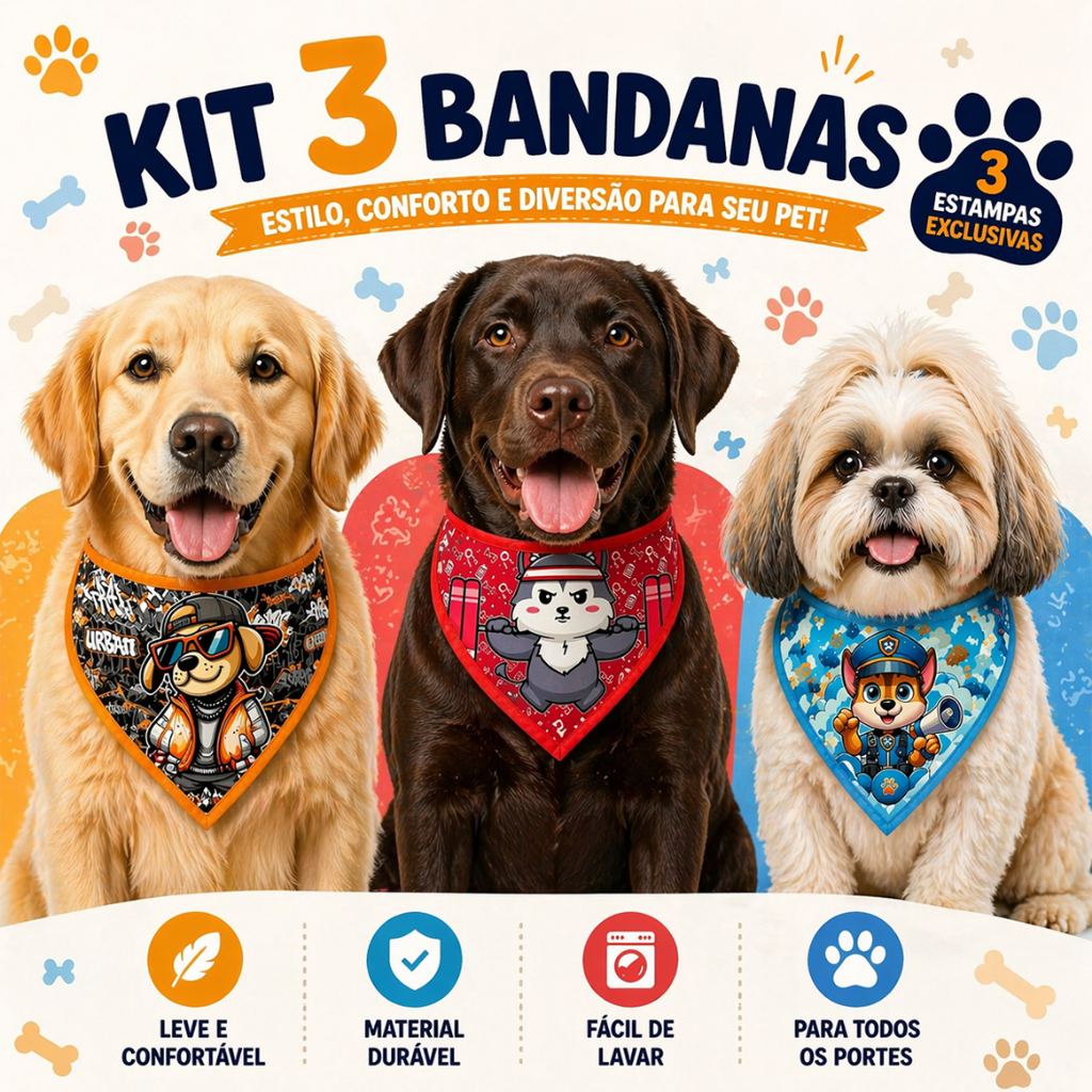 Kit Bandana Pet Macho 3 Unidades