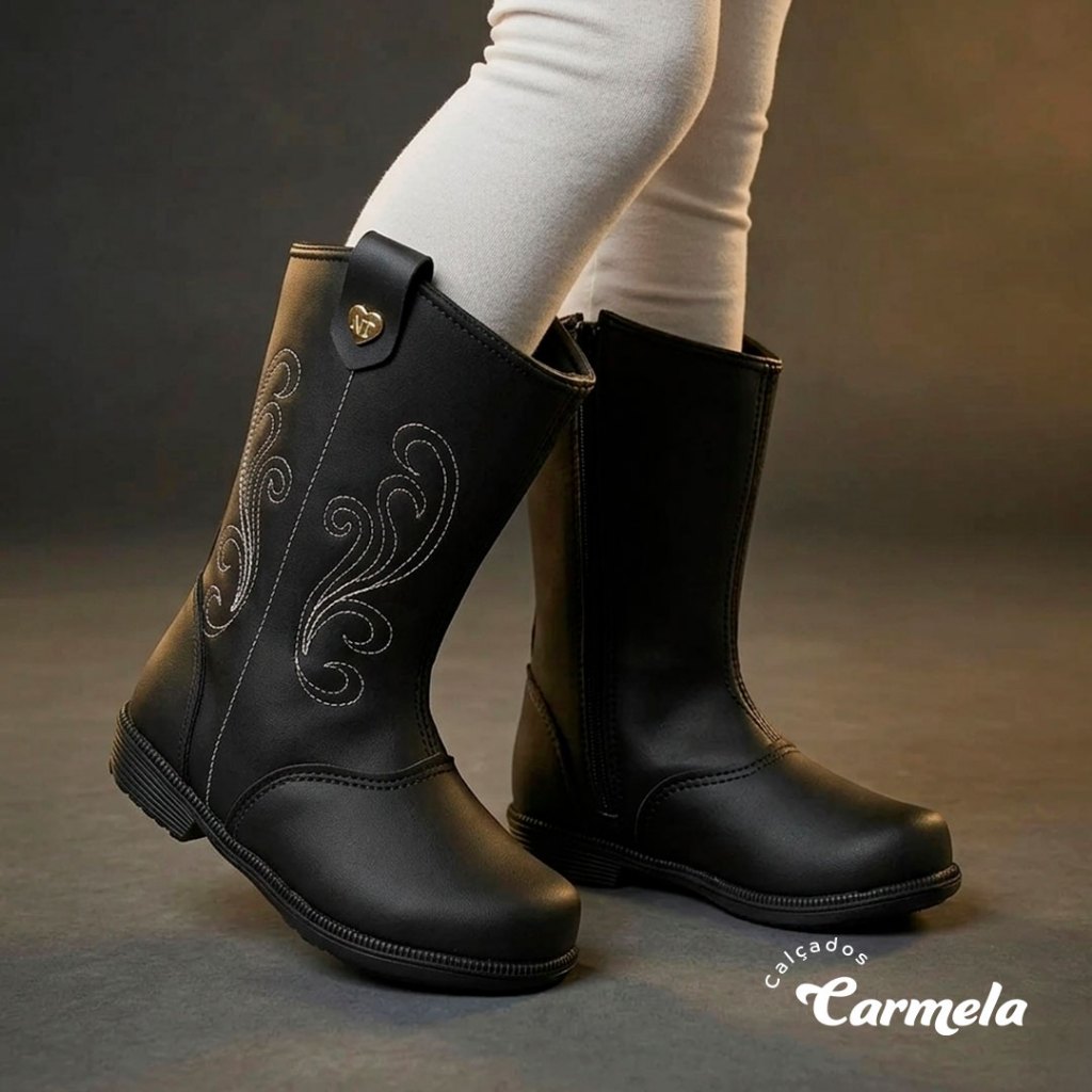 Bota Infantil Menina Texana Feminina Boiadeira Country Zíper Modinha