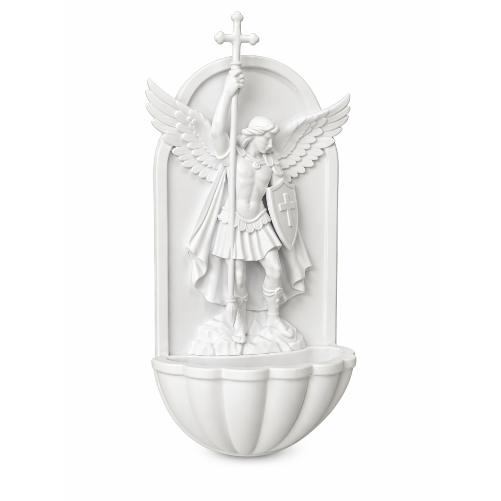 Pia Água Benta São Miguel Arcanjo 15cm Parede Decoração Porta Casa Proteção Fé Altar Religioso