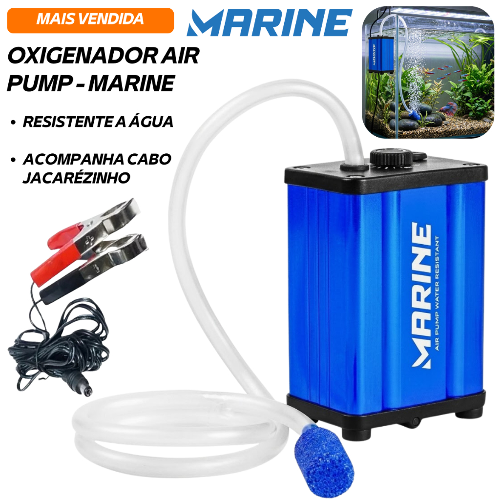 Bomba de Oxigenio Oxigenador Marine Isca Viva Camarão Vivo Aquario Aerador  Pesca Compressor Ar