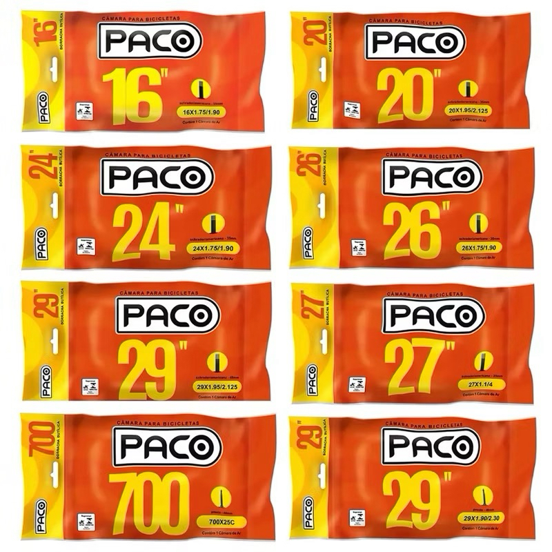 Camara de Ar Bicicleta Aro 16, BMX e CROSS 20, ARO 24, ARO 26 PARA GIOS E HUPI e ARO 29 Bike Paco