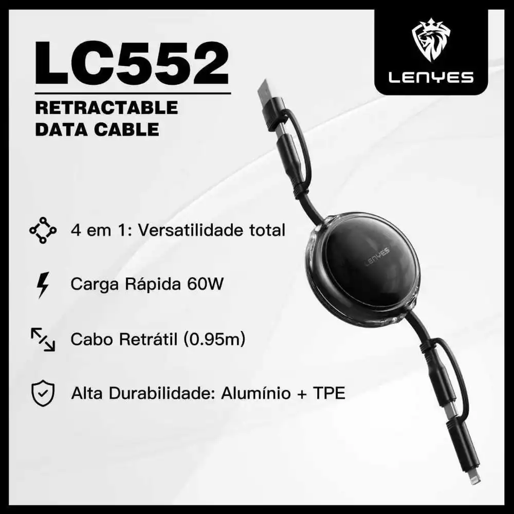 LENYES Cabo 4 em 1 USB Tipo C e Lightning Carregamento Rápido 27W / 60W para Android e IPHONE