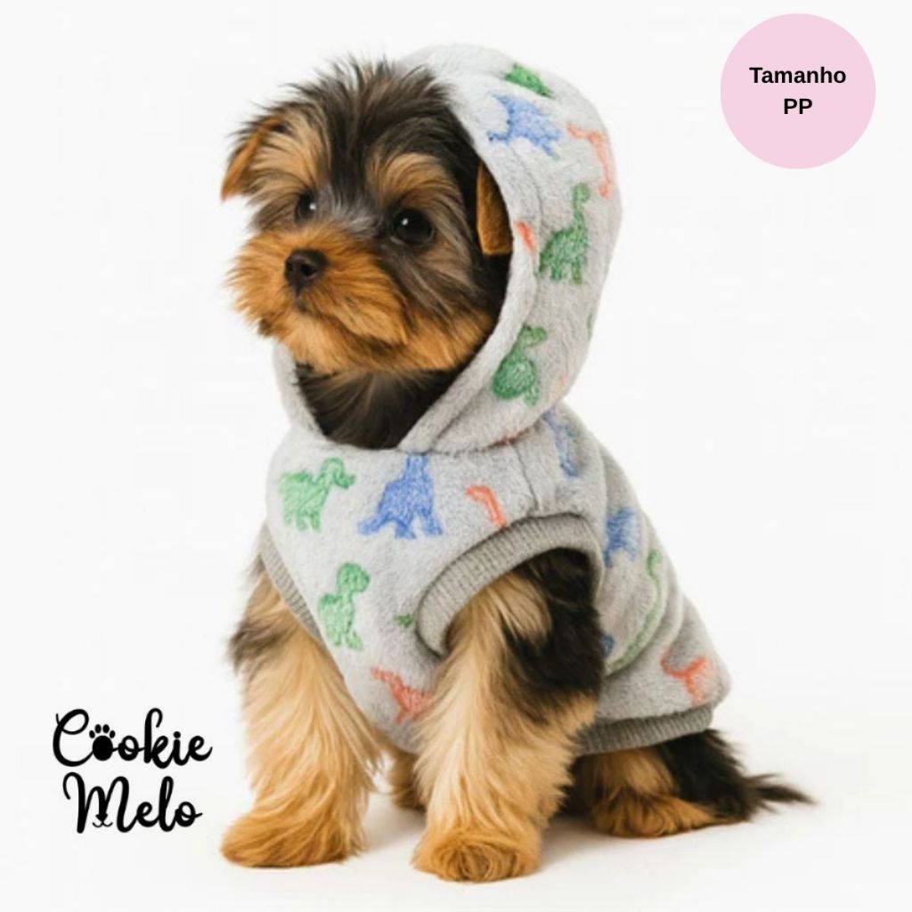 Pijama Pet Roupinha Para Filhote PP De Cachorro Gato Quentinha Brilha Escuro Com Touca Confortavel