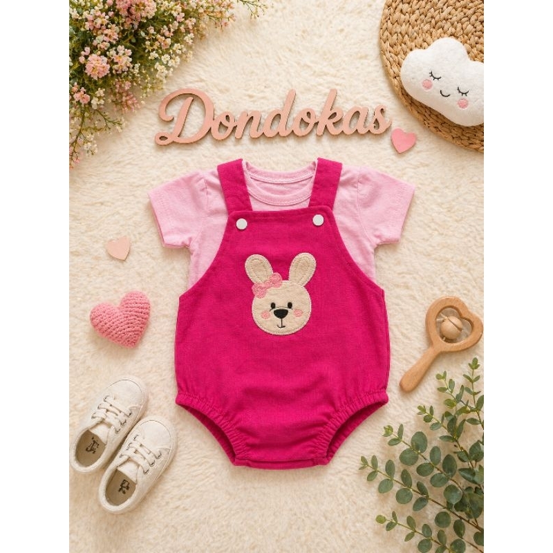 Jardineira Romper Bebê Menina com Blusa Bordada Malha 100% Algodão Macaquinho Infantil RN a 4 Meses