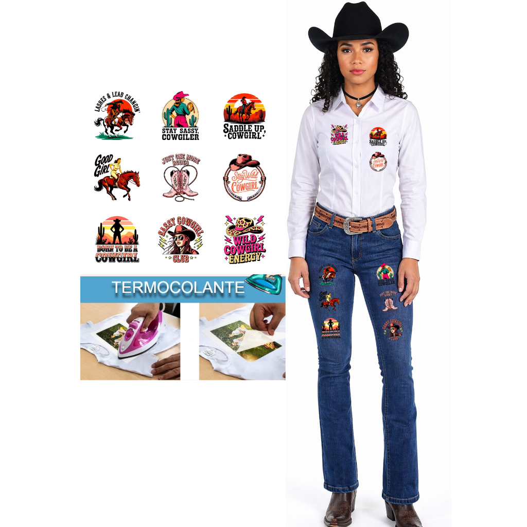 Apliques Country Adesivo Para Roupa Cowgirl Rodeio Termocolante Festa Junina Remendos