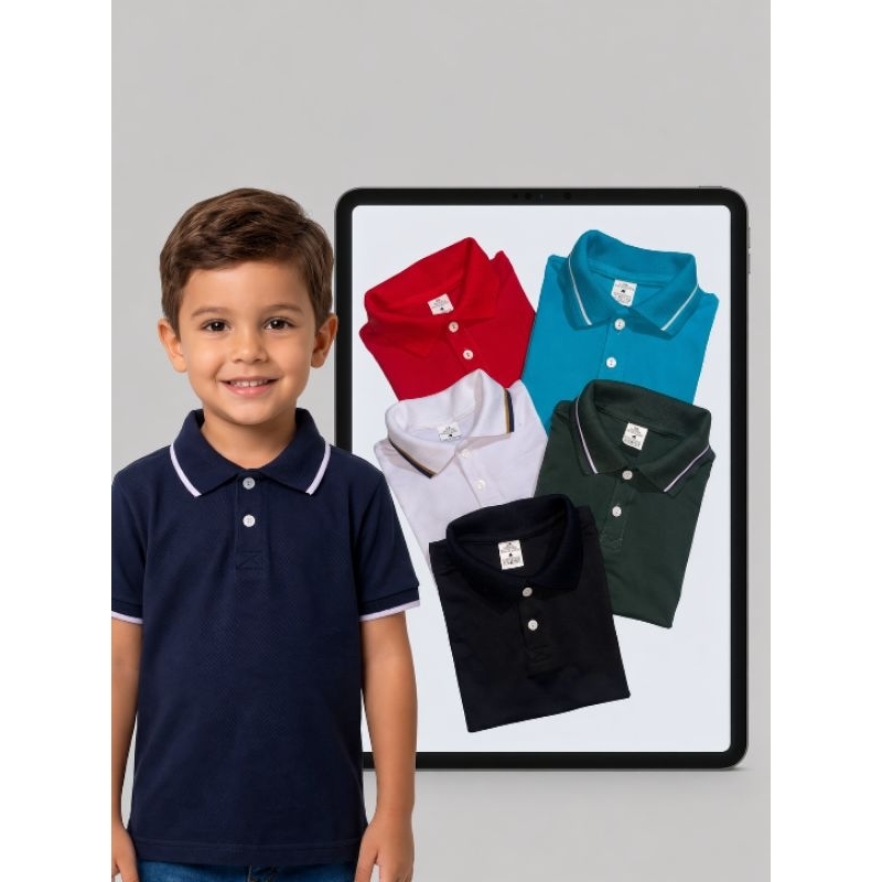 kit 3 peças Camisetas Infantil  gola polo lisas básicas    (cores sortidas )