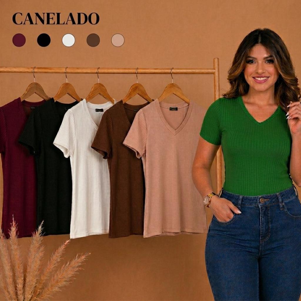 T shirt gola V Moda feminina Blusa manga curta Basica Ribana Canelada Casual Manguinha Baby Look Blusinha