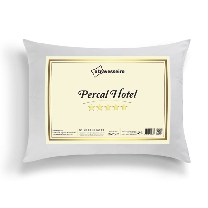 Travesseiro Luxo Percal Hotel 100% Fibra Siliconada Toque macio Lavável Antialergico