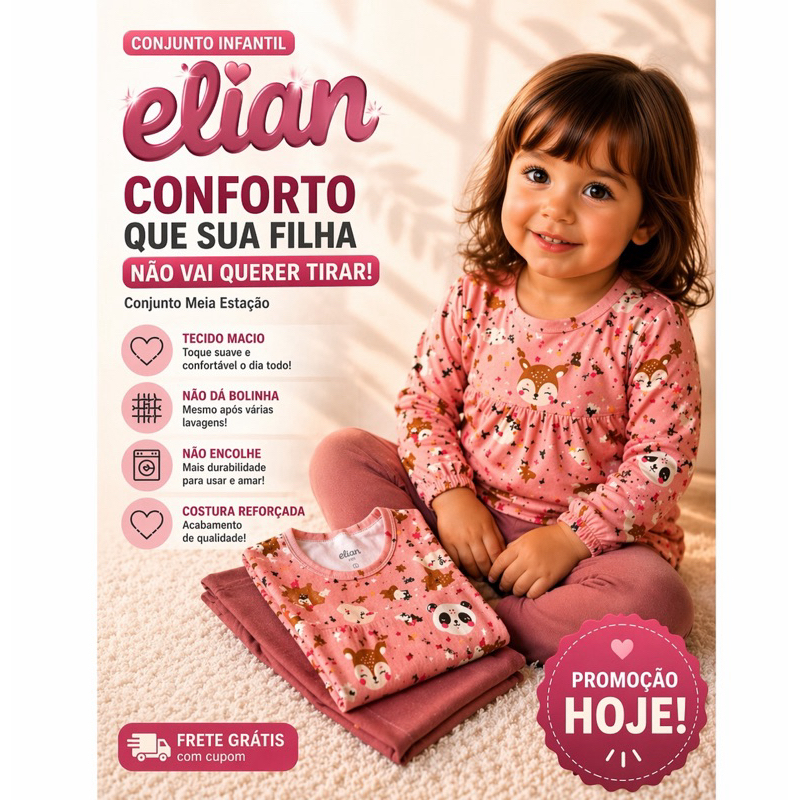 Conjunto Infantil Feminino Elian Roupa DE Menina Meia Estação Conforto Premium Promoção Hoje Grandes Marcas