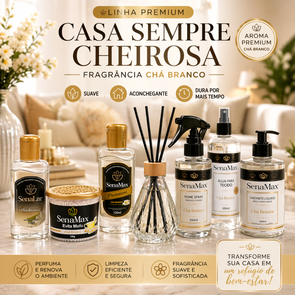 Kit Aromatizador Chá Branco Casa Perfumada Difusor Spray Limpador Desumidificador