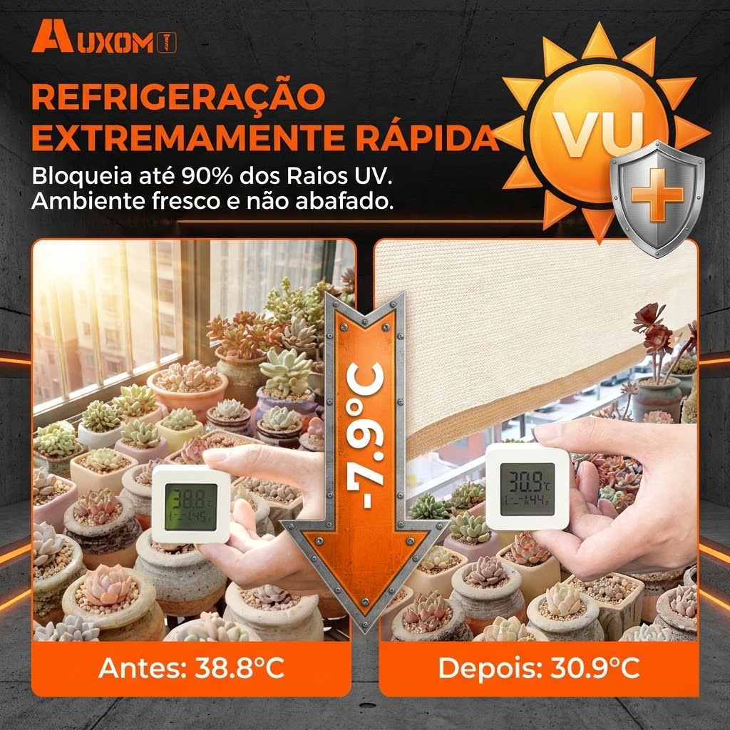 Tela de Sombreamento 90% Premium AUXOM | Sombrite Reforçado para Garagem e Pergolado | Toldo Proteção UV + Acessórios