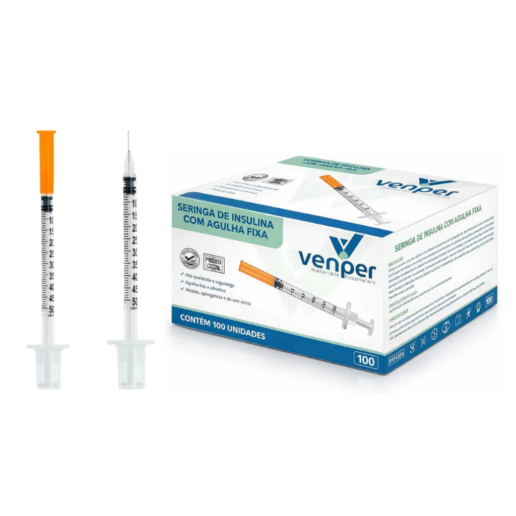 Seringa 0.5ml C/ Agulha Fixa 6x0,25mm Ultrafina Kit Até 50 Unidades