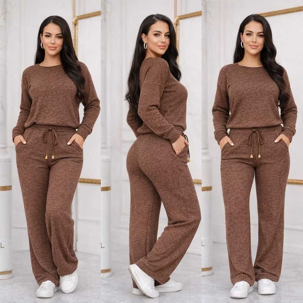 conjunto femenino lanzinha riby canelado blusa despojada mulet calça pantalona con bolsos plus size