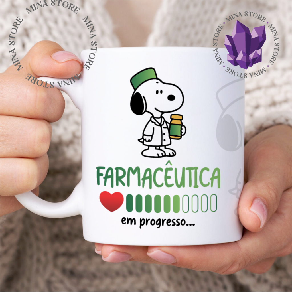 Caneca Farmacêutica Linha Snoopy Profissões Farmácia Estudante