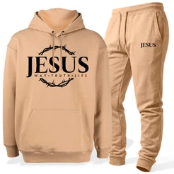 Conjunto Moletom Com Calça Jesus Gospel Cristã Blusa Canguru Capuz Algodão Felpado Quentinho
