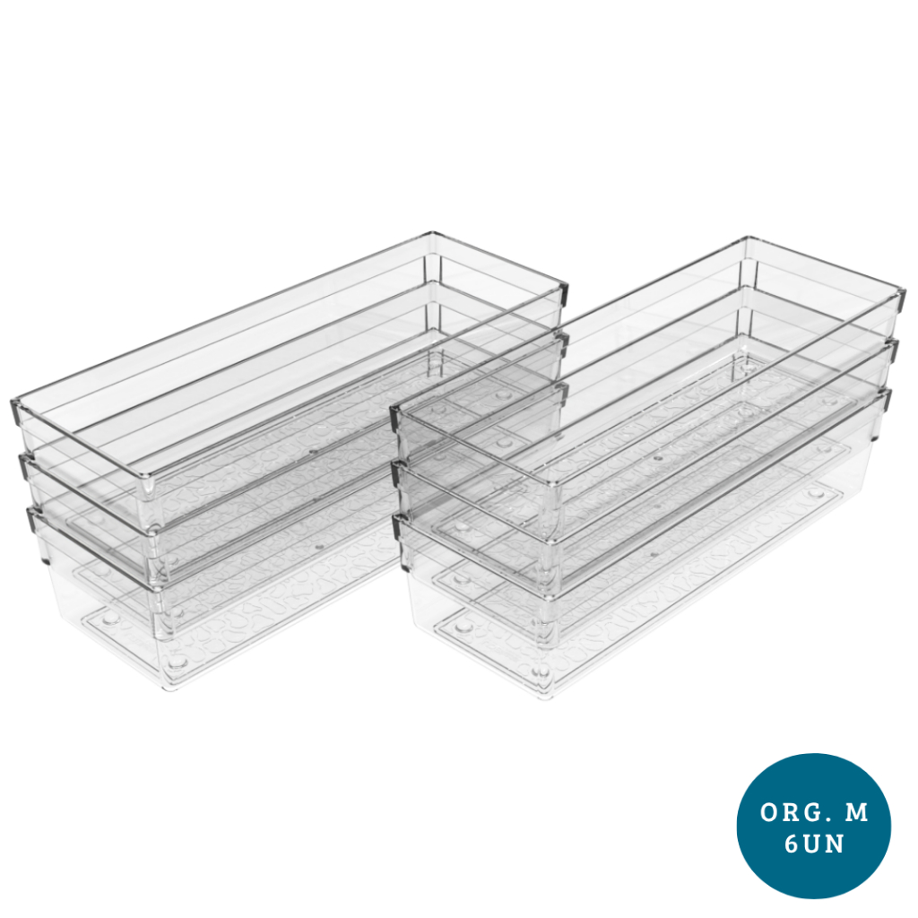 Kit com 6 Organizadores de Acrilico Modular Multiuso Médio Geladeira Gaveta Armario