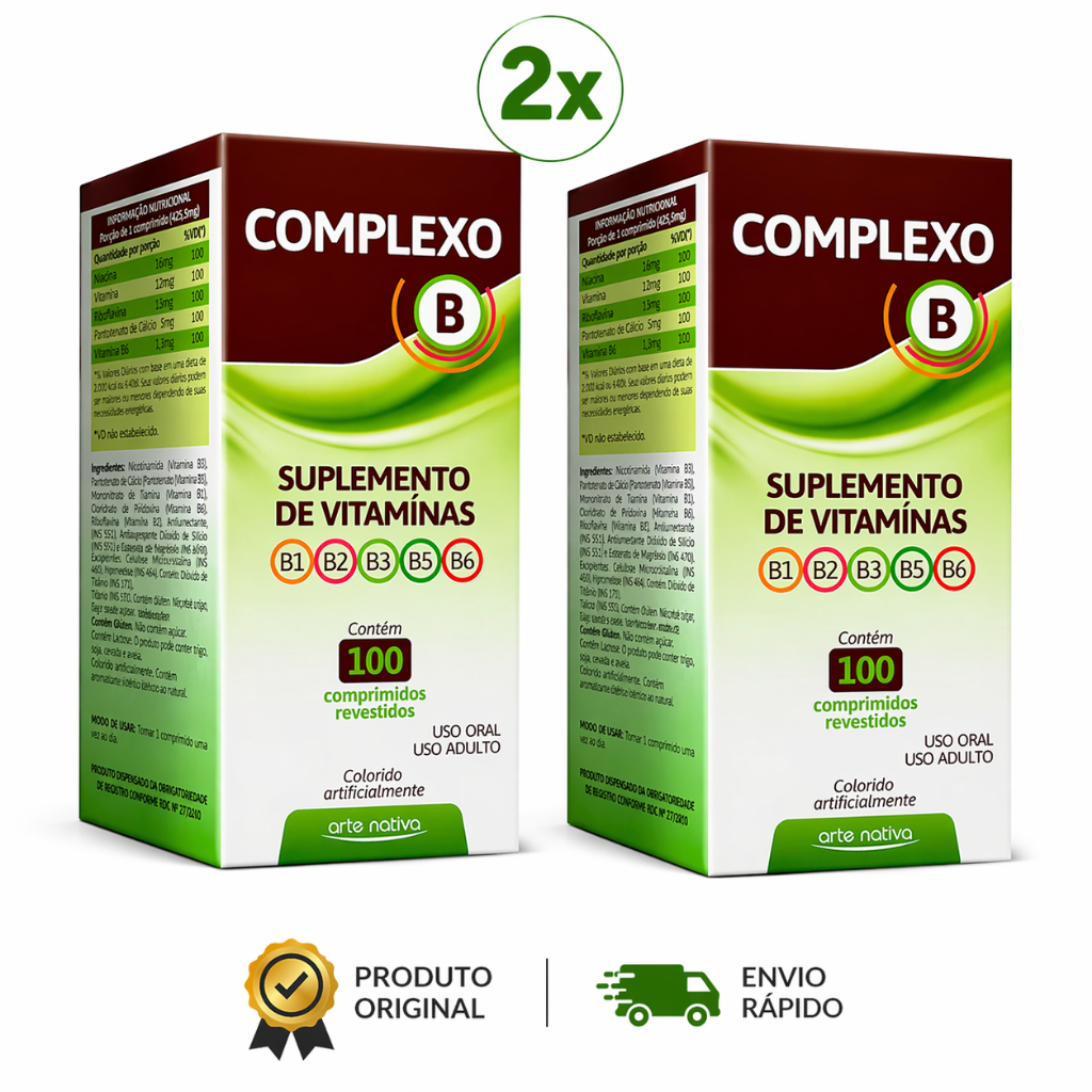 Kit 2x Complexo B 100 Comprimidos Original | Suplemento de Vitaminas | Uso Diário | Envio Rápido