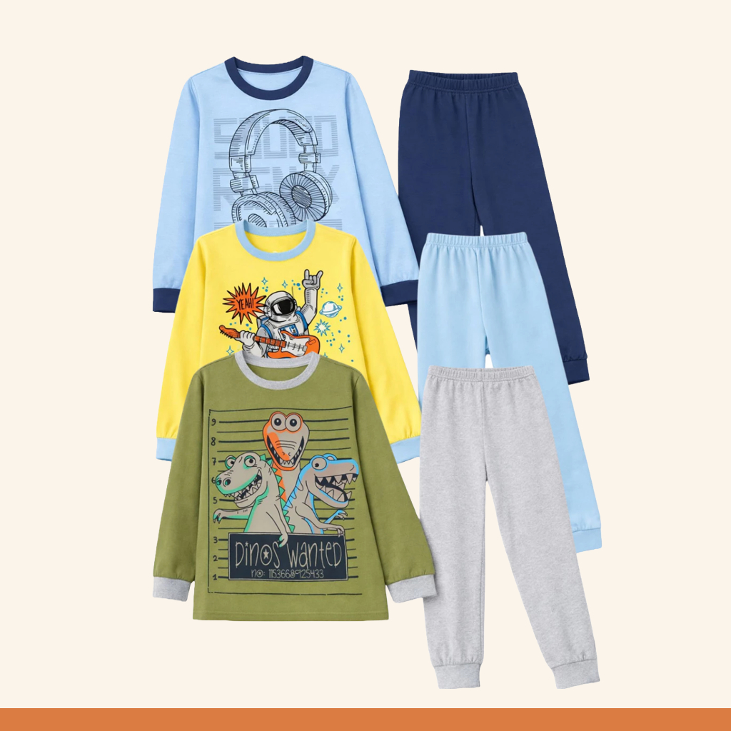 Pijama Infantil Manga Longa Masculino Juvenil 100% Algodão Modelagem Confortável