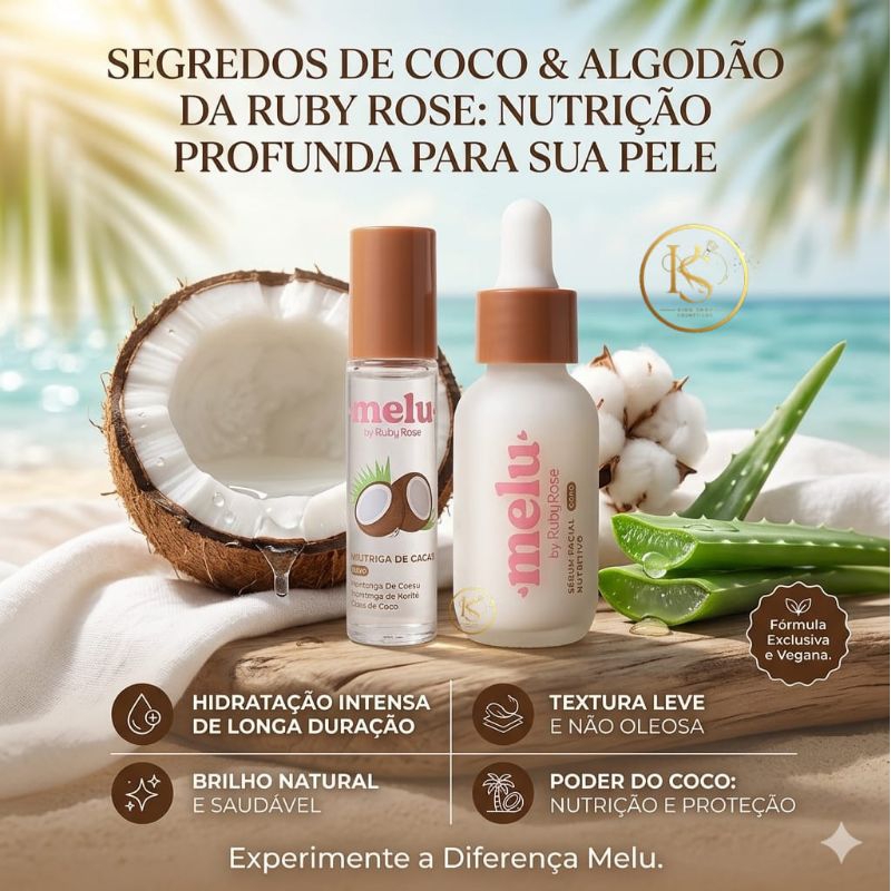 Kit Manteiga para os lábios de coco + Sérum Facial Coco Melu - Ruby rose