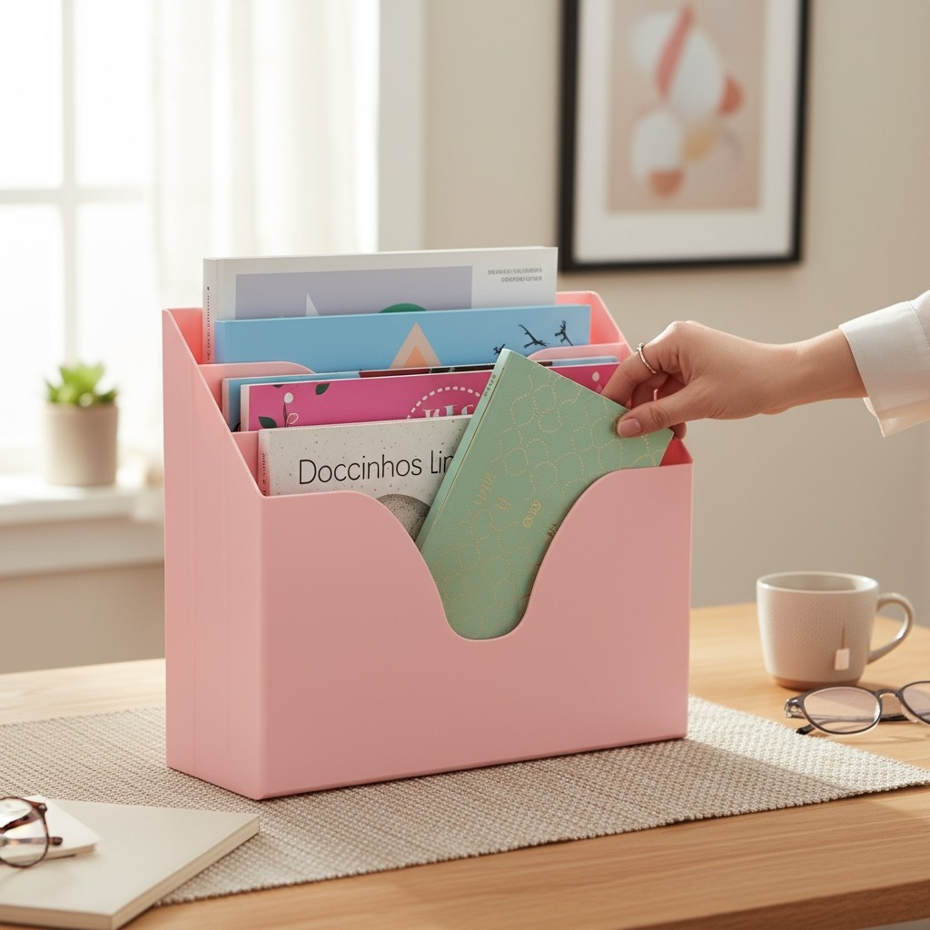 Porta documentos organizador triplo office suporte monitor e notebook cores pasteis