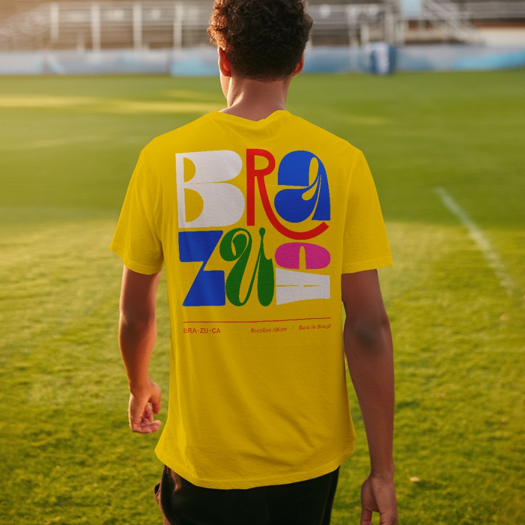 Camisa Camiseta Brasil Brazuca Colorida Estampa Tipográfica Copa Seleção Brasileira REF 3582 -