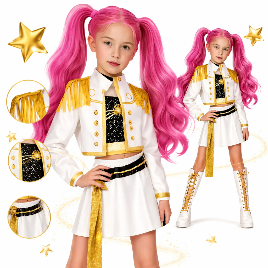 Fantasia Infantil KPOP Luxo – Guerreira Idol K-Pop Jaqueta Blusa Saia | Fantasia Show Cosplay Carnaval