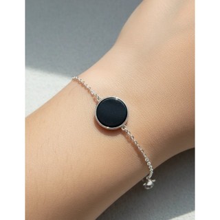Pulseira Prata 925 c/ Pingente Pedra Ônix Preta