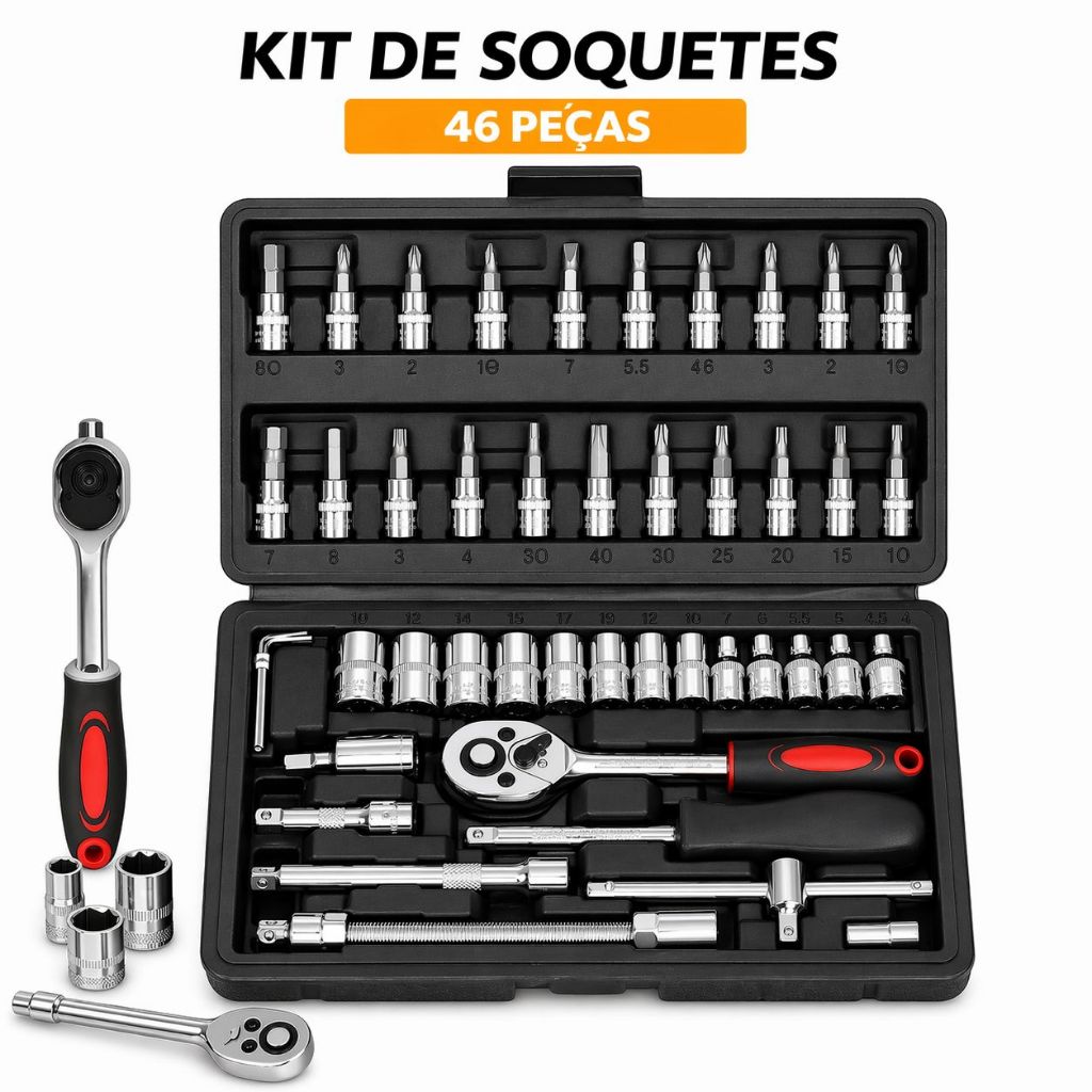 Kit de Ferramentas 46 Peças com Maleta Compacta Completa para Reparos Domésticos