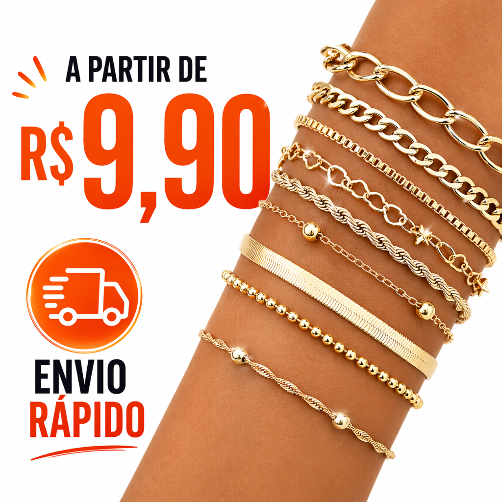 Kit Pulseiras Femininas Aço Inoxidável 3, 5 ou 10 Unidades Vários Modelos Promoção