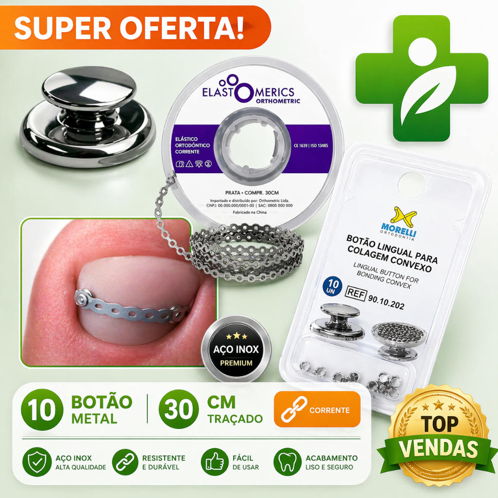 Kit Podologia Com 10 Botão Metal + Elástico Corrente 30CM -  Correção Unha Encravada  FAÇA EM CASA