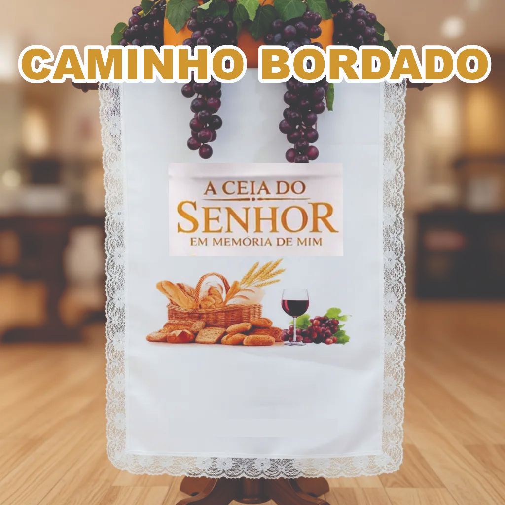 CAMINHO DE PÚLPITO E MESA LINDO COM CEIA DO SENHOR BORDADO para ceia do senhor direto do fabricante
