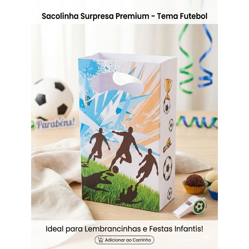 20 Sacolinhas Personalizadas tema Futebol time para lembrancinhas festas temáticas Pegue e monte Personalizada