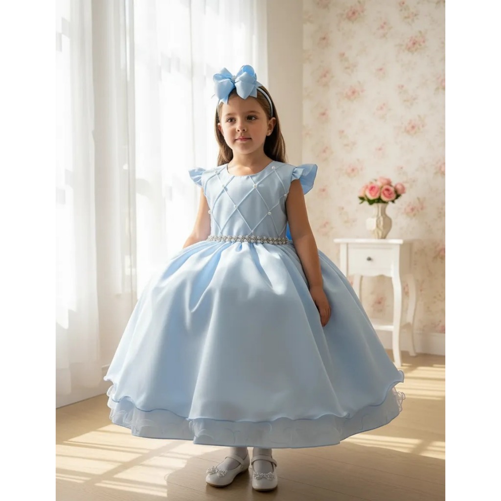 Vestido  Azul Bebe Ysa Kids Francine Apresentação Formatura Casamento Damas Daminhas Noivinha