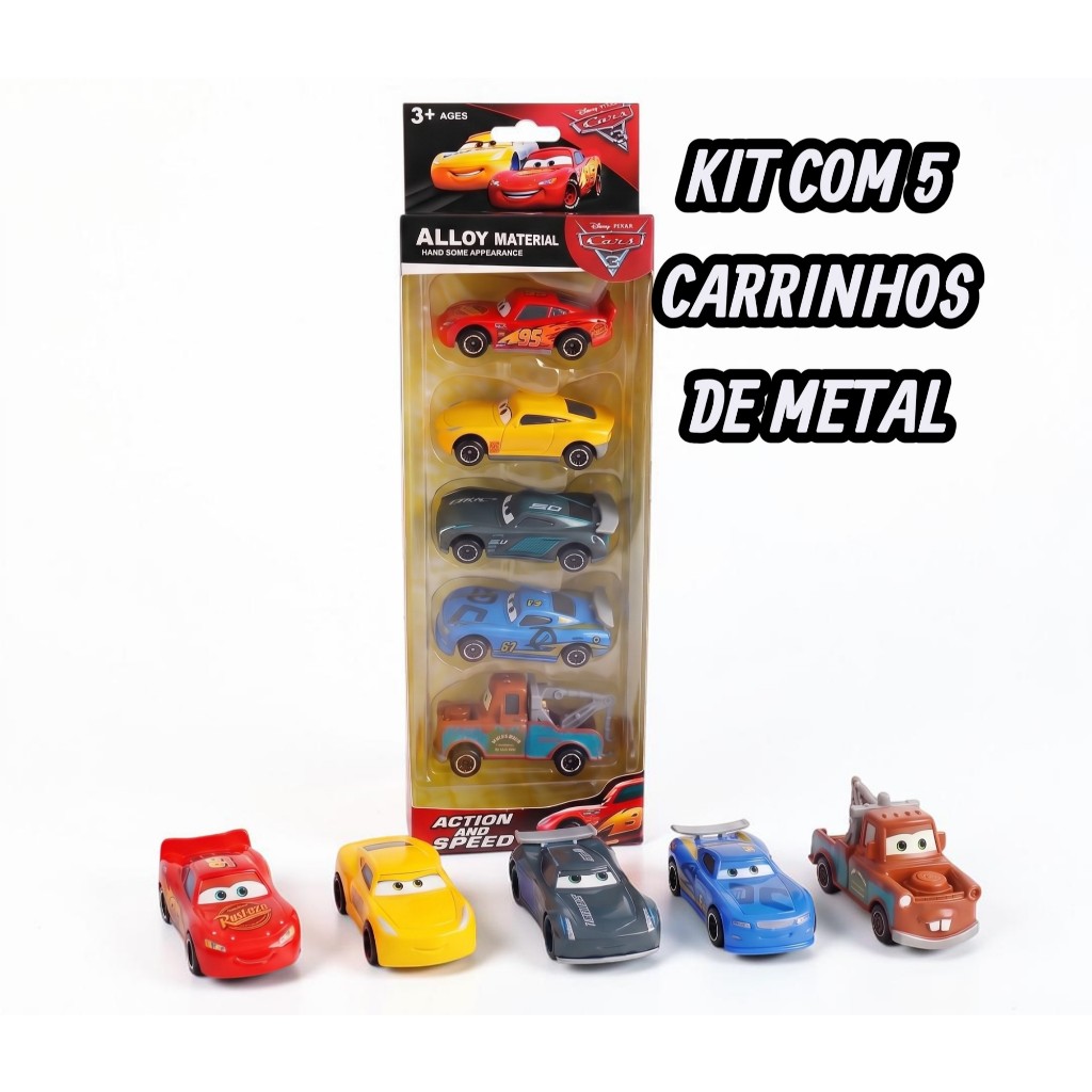 Kit 5 Carrinhos Metal Relâmpago McQueen Carros Disney Pixar Brinquedo Infantil Envio Rápido