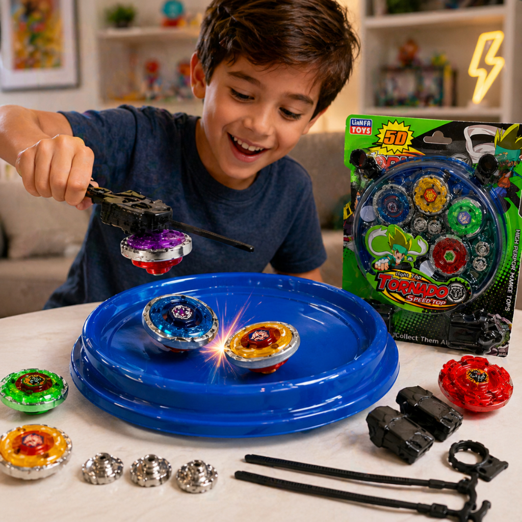 Beyblade com Lançador e Peões - Kit com 1 Arena + 4 Beyblade + 2 Lançador