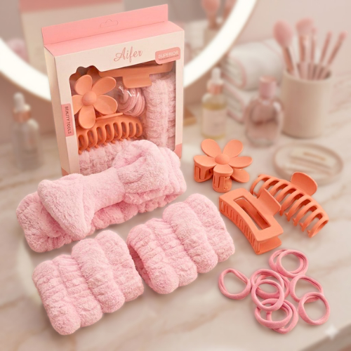 Kit Skincare Spa Acessórios 16 Pçs Faixa Cabelo Presilha Elástico Toalha Maquiagem Presente Feminino