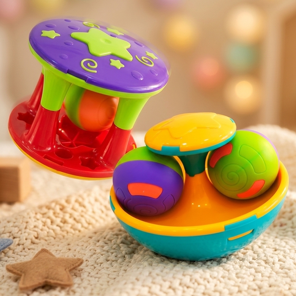 Kit 2 Brinquedos Torre Chocalho Gira Ball Sensorial Para Bebê Divertido Meninos Meninas Interativo