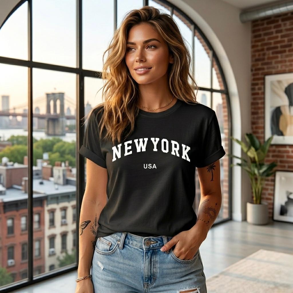 Blusa T-Shirt Camiseta Feminina Blusinha Camisa Básica Blusa New York Moda Verão Tendência