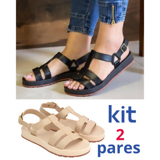 kit 2 pares Sandálias Femininas Ortopédica Anatômicas Plataformas Saltos Liso