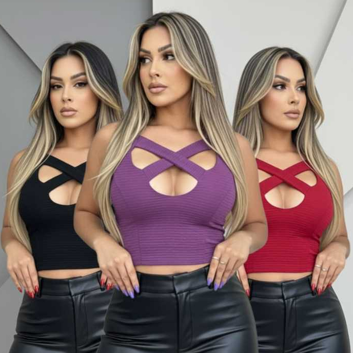 Cropped Anarruga Com Bojo Cut Out Top Regata Moda Gringa Feminina Tendência