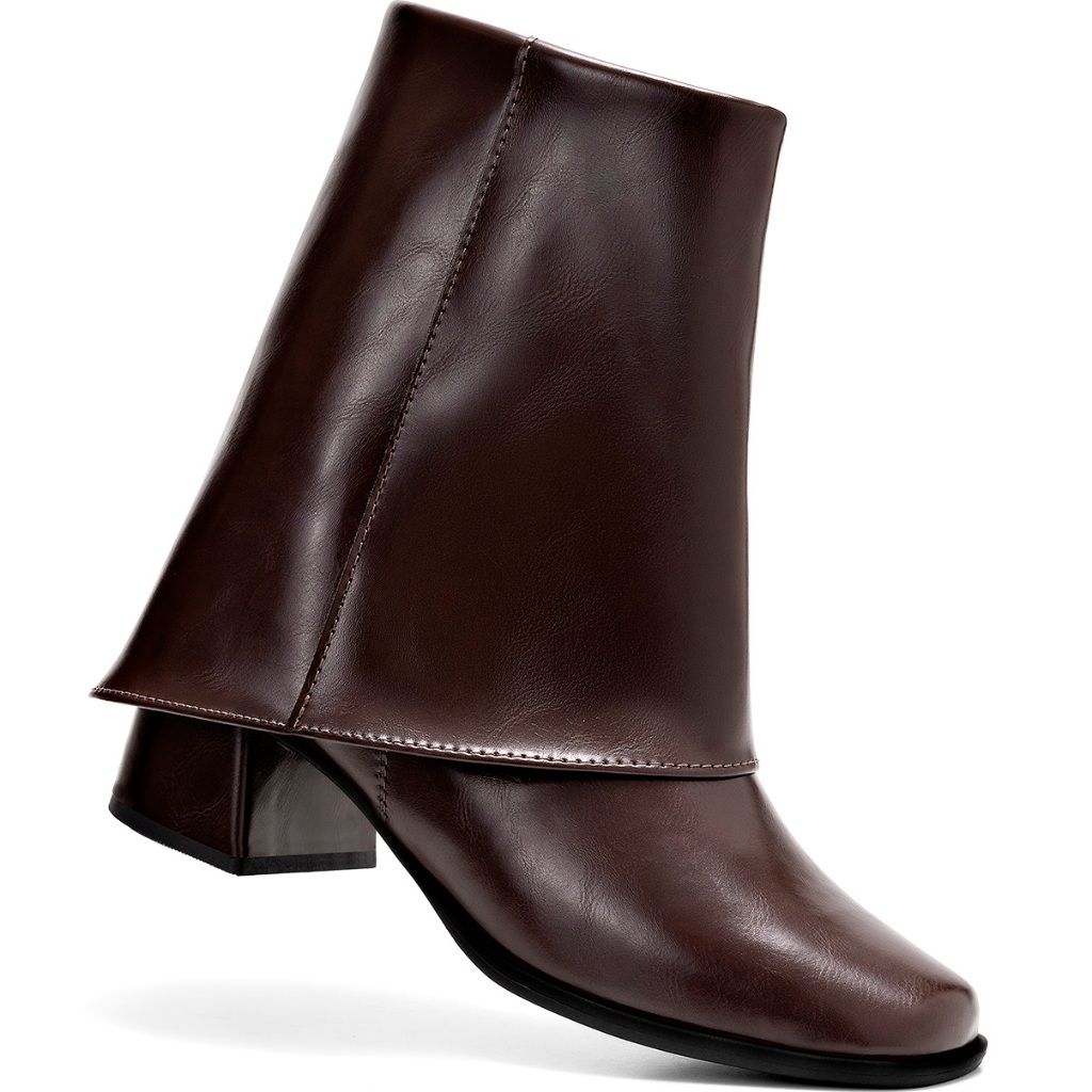 Bota Feminina Lumiss Capa Cano Baixo Salto Baixo Bloco Bico Quadrado Marrom