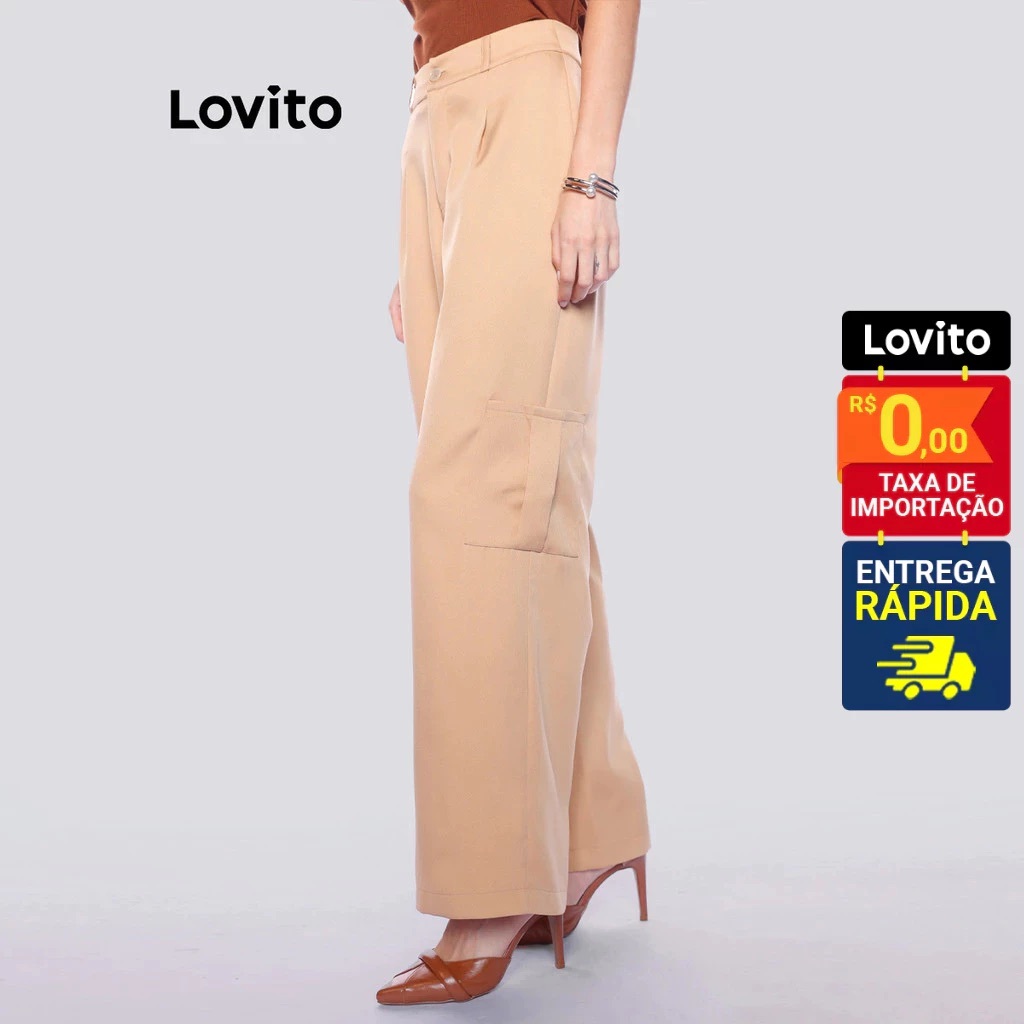 Lovito Calca Alfaiataria com Bolsos Cargo Moda Feminina BRPTB1069BRL1099