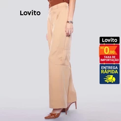 Lovito Calca Alfaiataria com Bolsos Cargo Moda Feminina BRPTB1069BRL1099