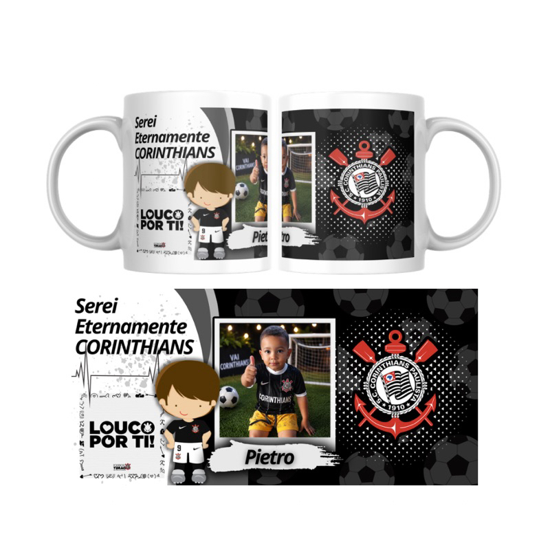 Caneca Personalizada Corinthians 325ml com foto e nome | Presente Criativo