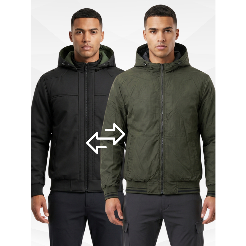 Jaqueta Masculina Dupla Face Com Capuz Corta Vento Tam. P. M. G. GG
