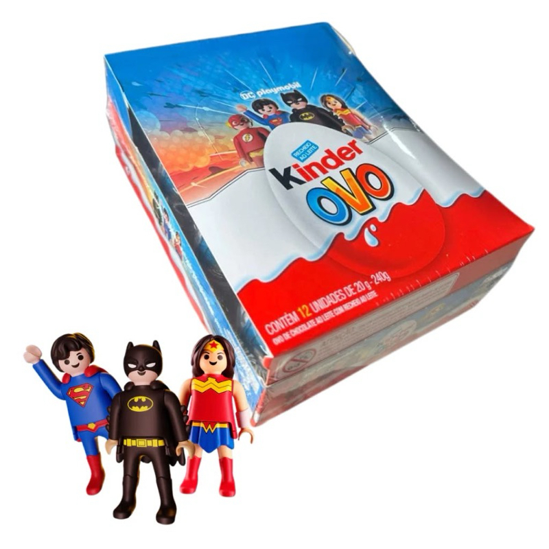 Kinder Ovo DC Playmobil 20g Kit 12 Unidades Display Original Lançamento Chocolate com Surpresa